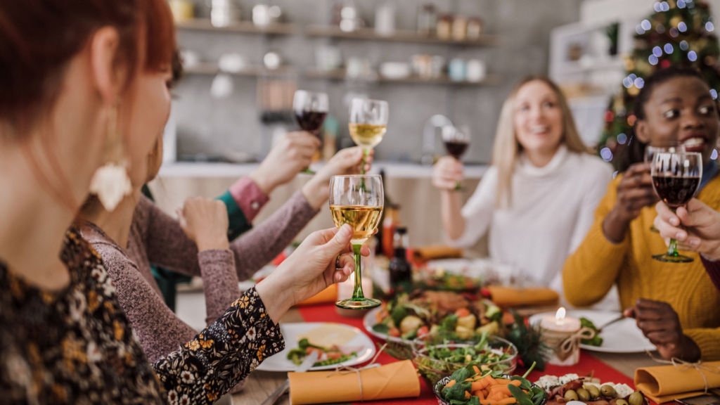 Guests enjoying a holiday dinner